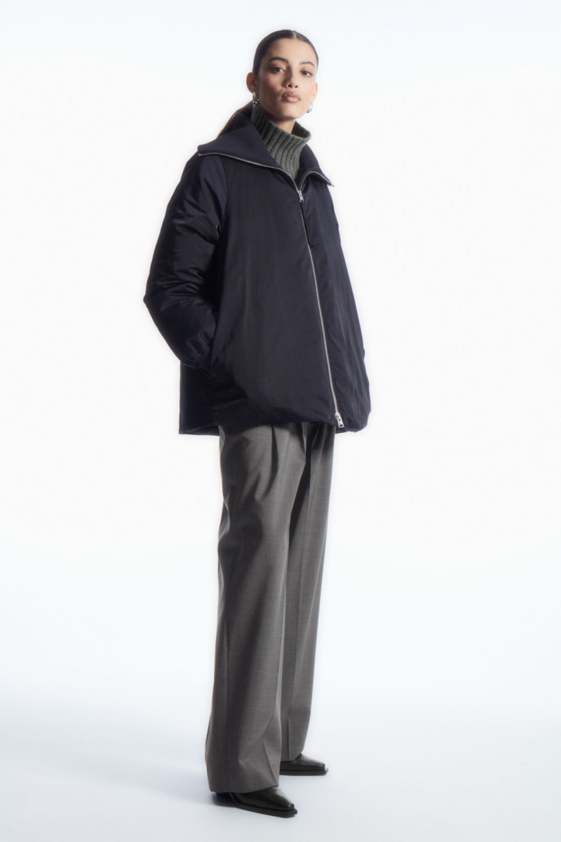 Dámské Bundy COS Žebrovaný-Collar Puffer Tmavě Blankyt | EQKJ-64037