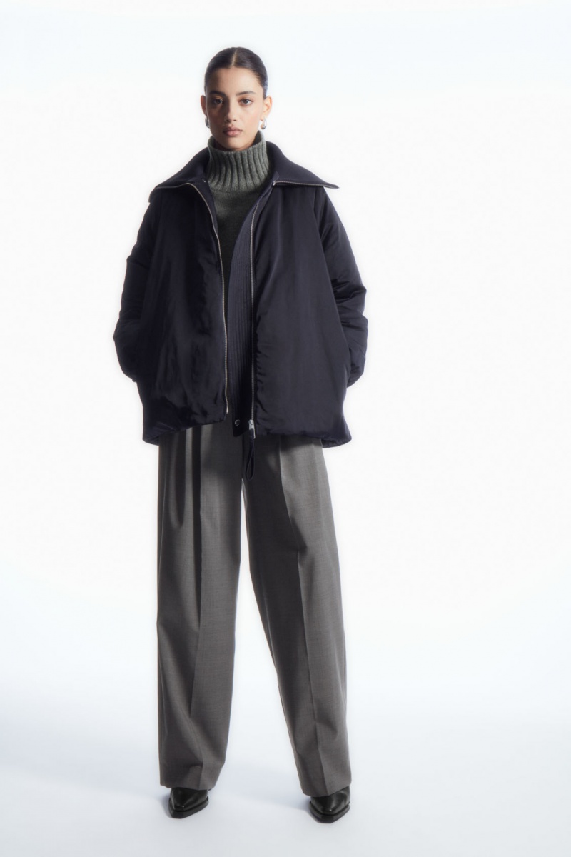 Dámské Bundy COS Žebrovaný-Collar Puffer Tmavě Blankyt | EQKJ-64037