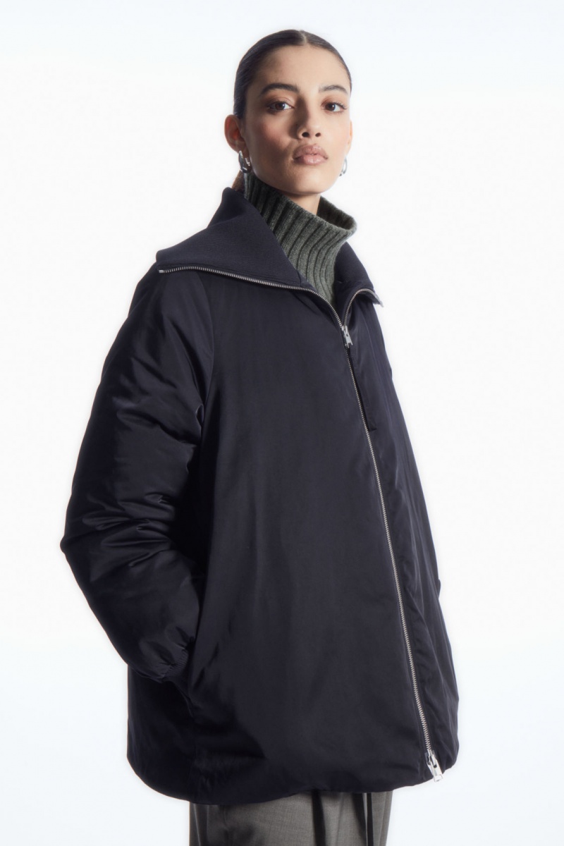 Dámské Bundy COS Žebrovaný-Collar Puffer Tmavě Blankyt | EQKJ-64037