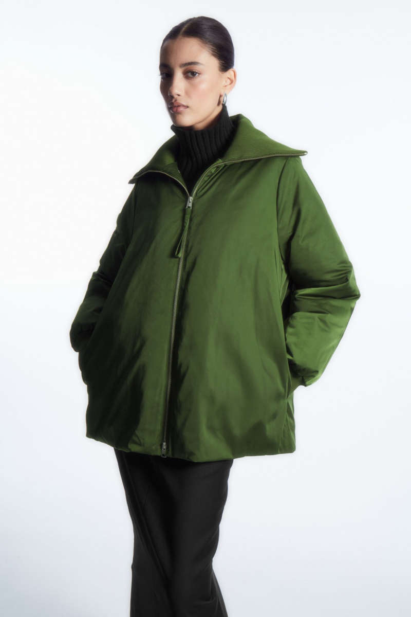 Dámské Bundy COS Žebrovaný-Collar Puffer Tmavě Zelene | TQNI-72805
