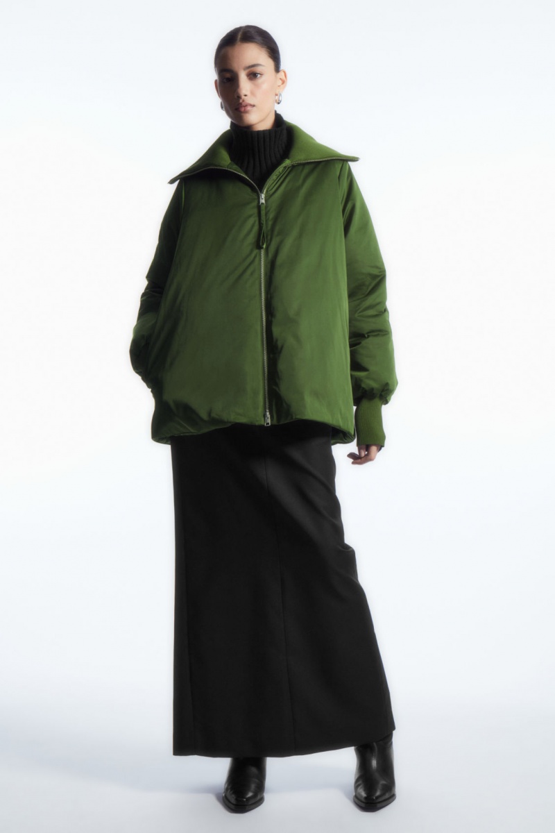 Dámské Bundy COS Žebrovaný-Collar Puffer Tmavě Zelene | TQNI-72805