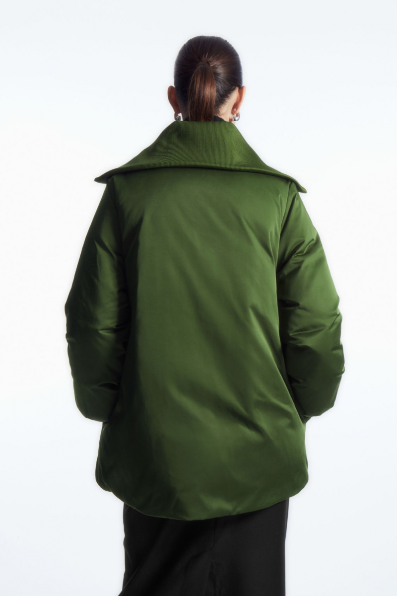 Dámské Bundy COS Žebrovaný-Collar Puffer Tmavě Zelene | TQNI-72805