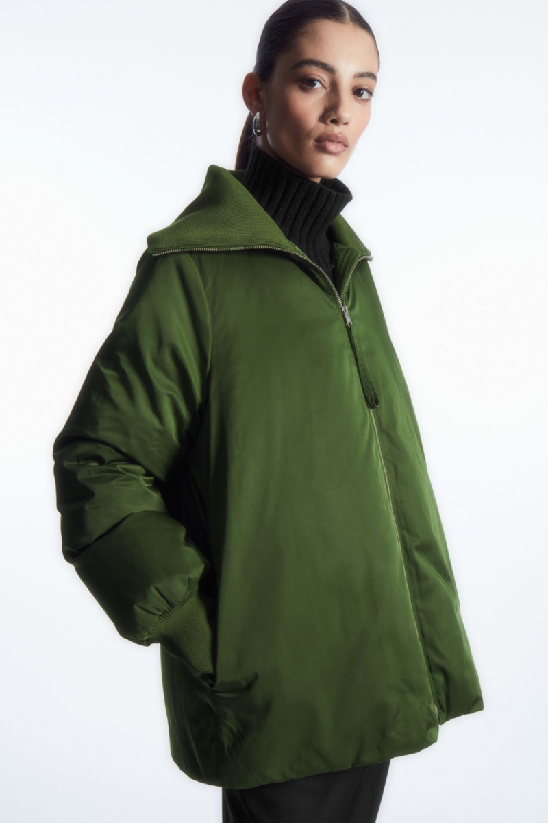 Dámské Bundy COS Žebrovaný-Collar Puffer Tmavě Zelene | TQNI-72805