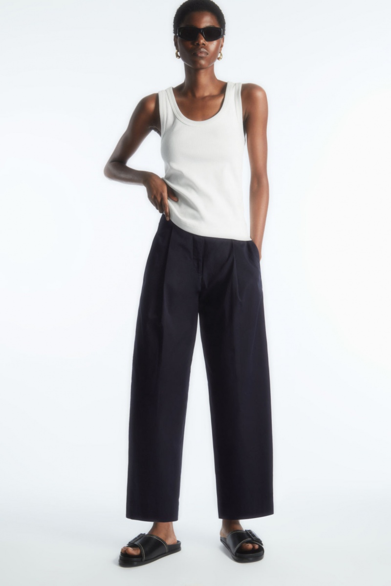 Dámské Chino Kalhoty COS Plisovaný Barrel-Leg Twill Tmavě Blankyt | YBRA-83716
