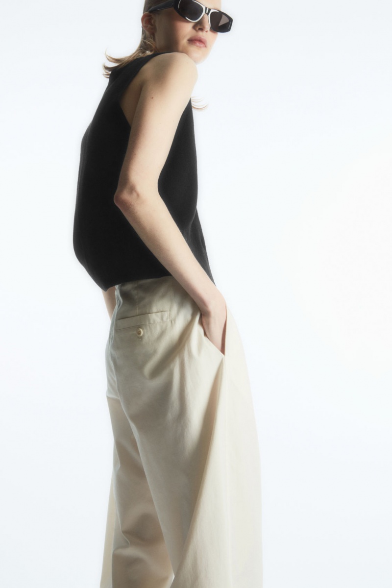 Dámské Chino Kalhoty COS Plisovaný Barrel-Leg Twill Bílé | FDBC-52687