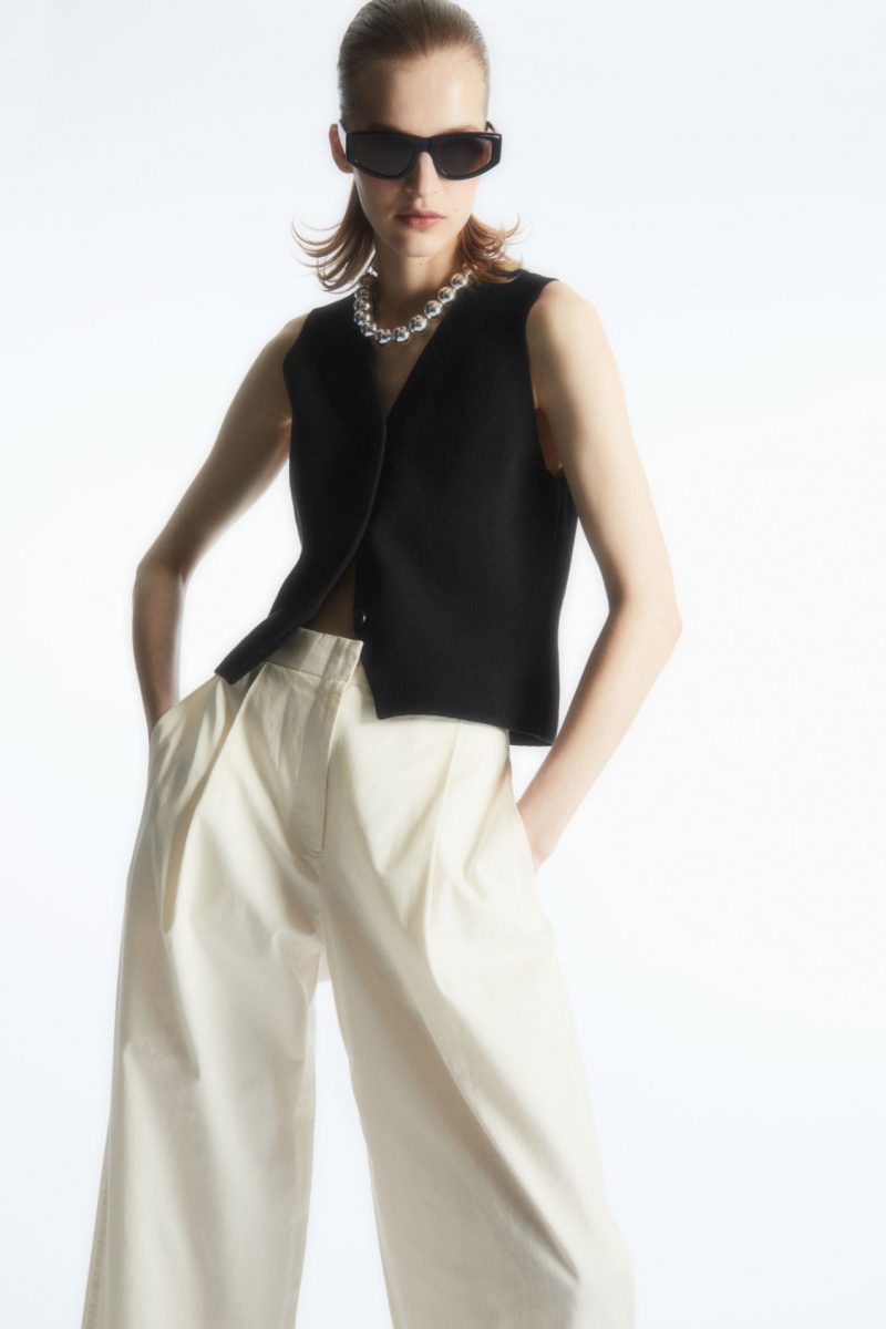 Dámské Chino Kalhoty COS Plisovaný Barrel-Leg Twill Bílé | FDBC-52687