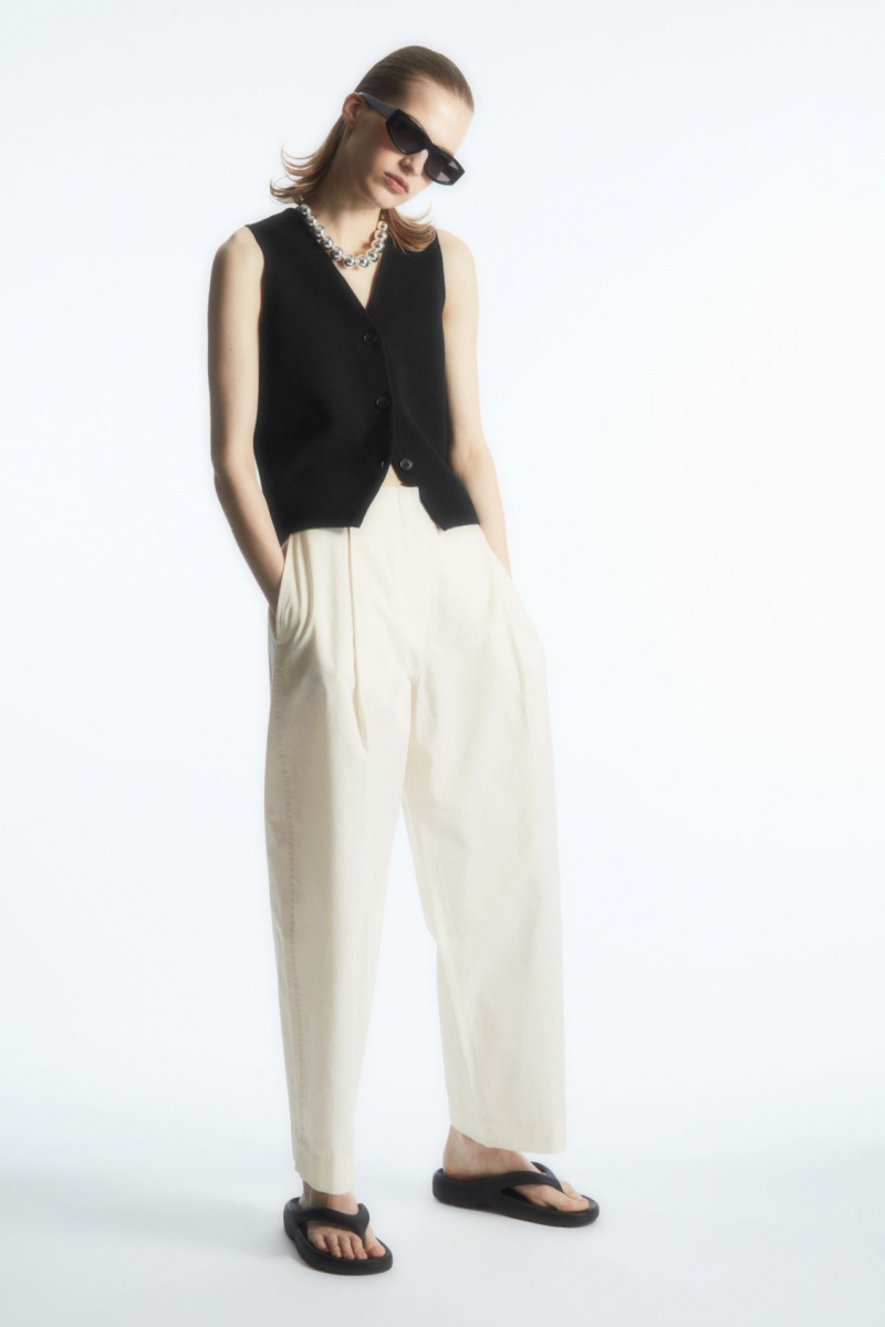 Dámské Chino Kalhoty COS Plisovaný Barrel-Leg Twill Bílé | FDBC-52687