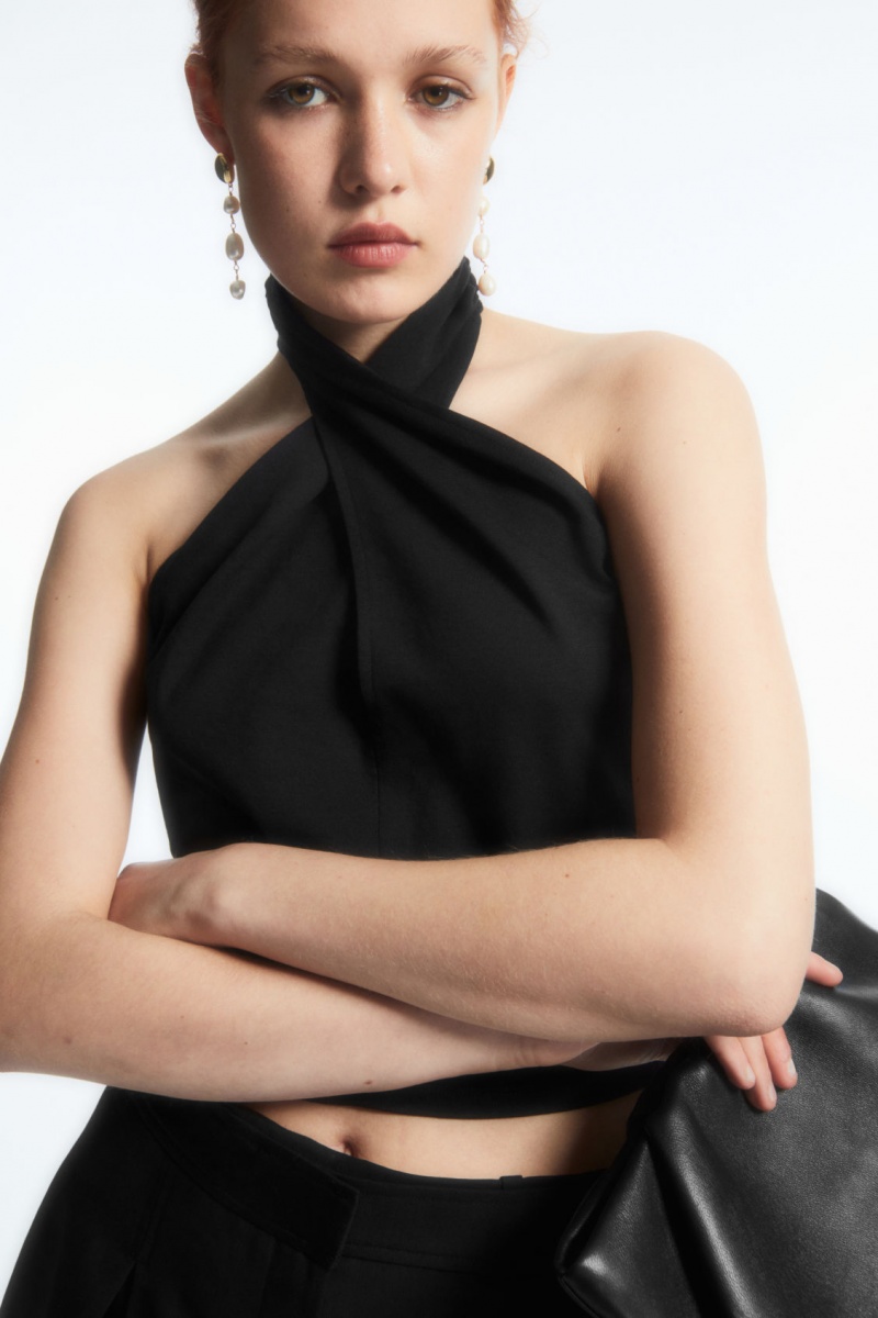 Dámské Crop Top COS Halterneck Cropped Černé | HSWC-26971