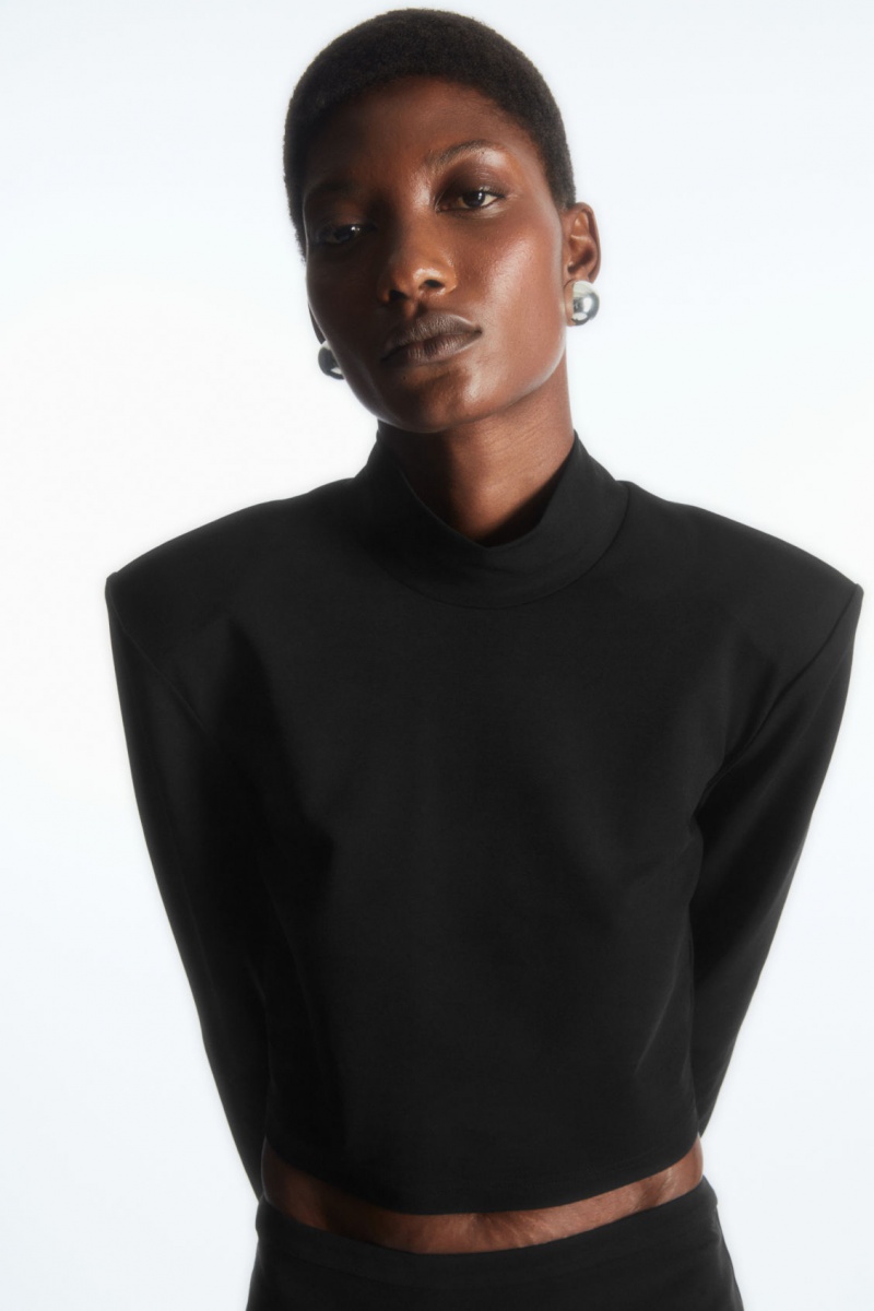 Dámské Crop Top COS Power-Shoulder Cropped Černé | JVUR-09543