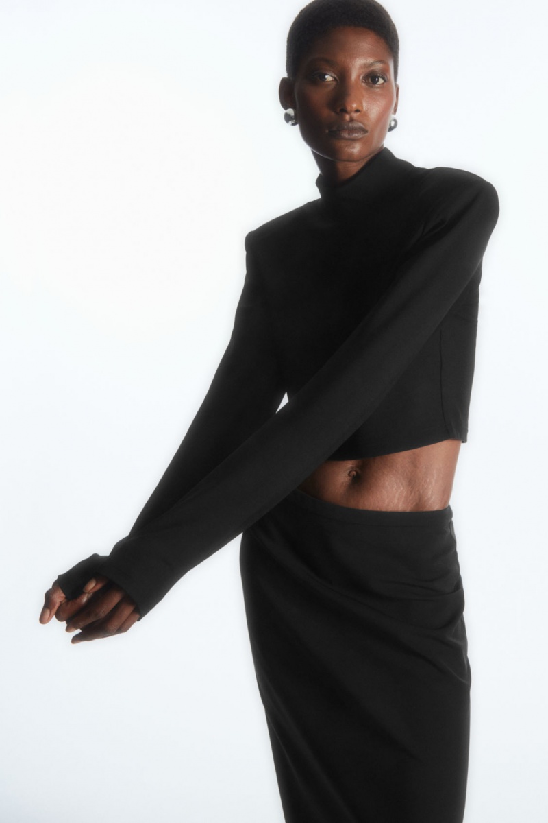 Dámské Crop Top COS Power-Shoulder Cropped Černé | JVUR-09543
