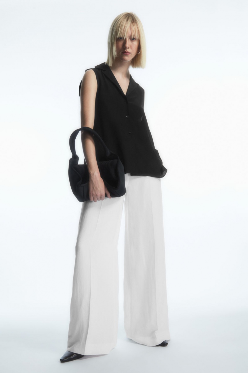 Dámské Halenka COS Bez Rukávů Camp-Collar Pure Silk Černé | XBKH-25134