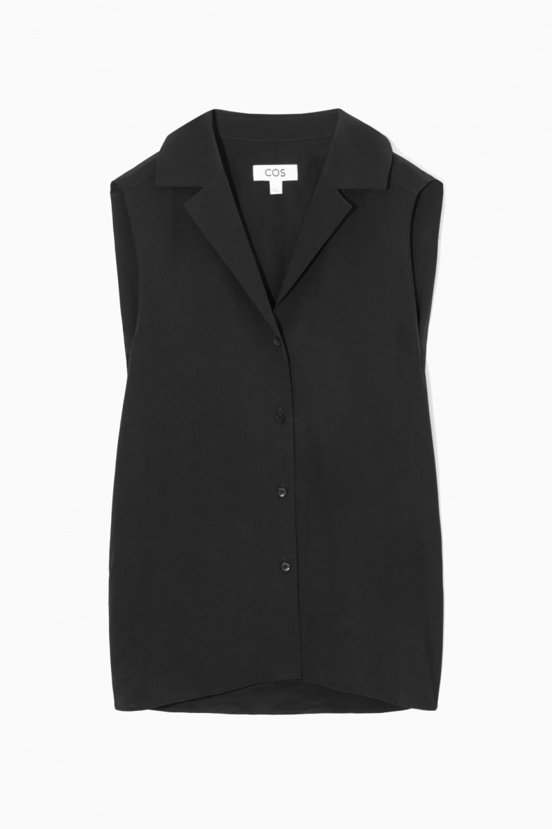 Dámské Halenka COS Bez Rukávů Camp-Collar Pure Silk Černé | XBKH-25134