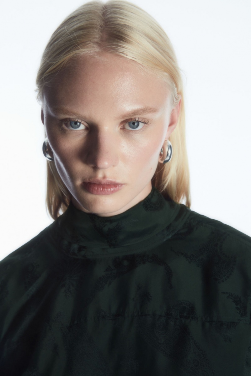 Dámské Halenka COS Floral-Jacquard Bow Tmavě Zelene | YCBR-70653