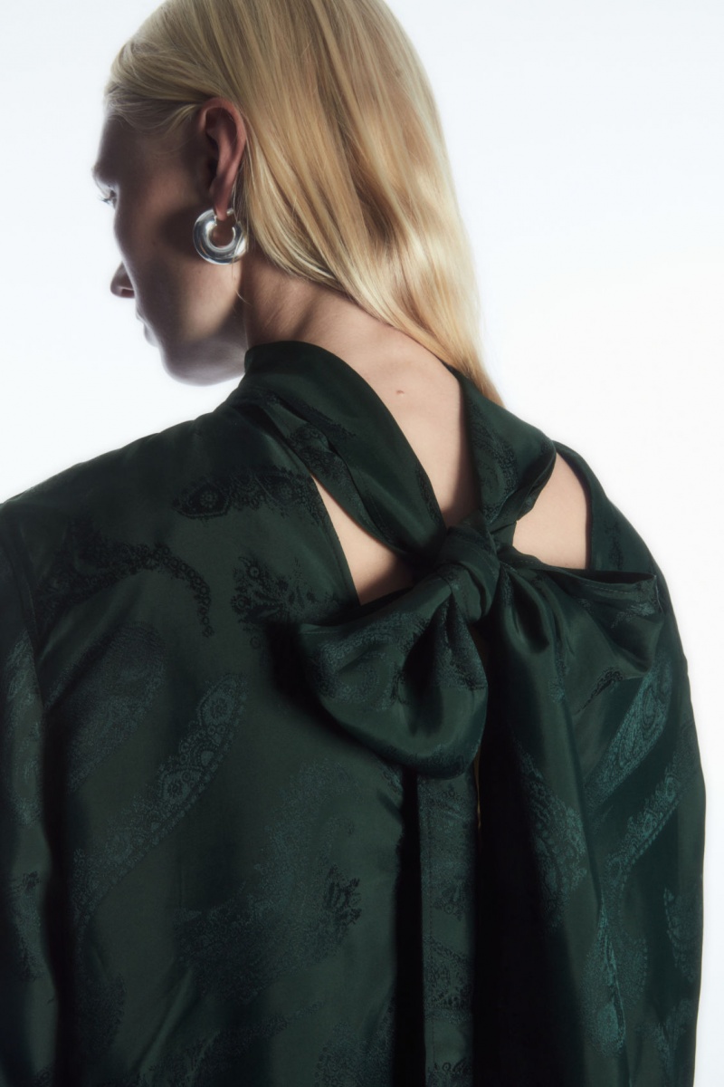 Dámské Halenka COS Floral-Jacquard Bow Tmavě Zelene | YCBR-70653