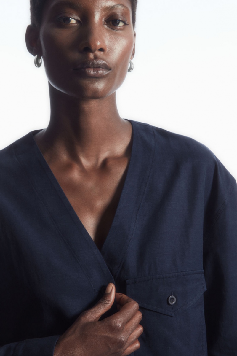 Dámské Halenka COS Lehké V-Neck Tmavě Blankyt | RYOD-92718