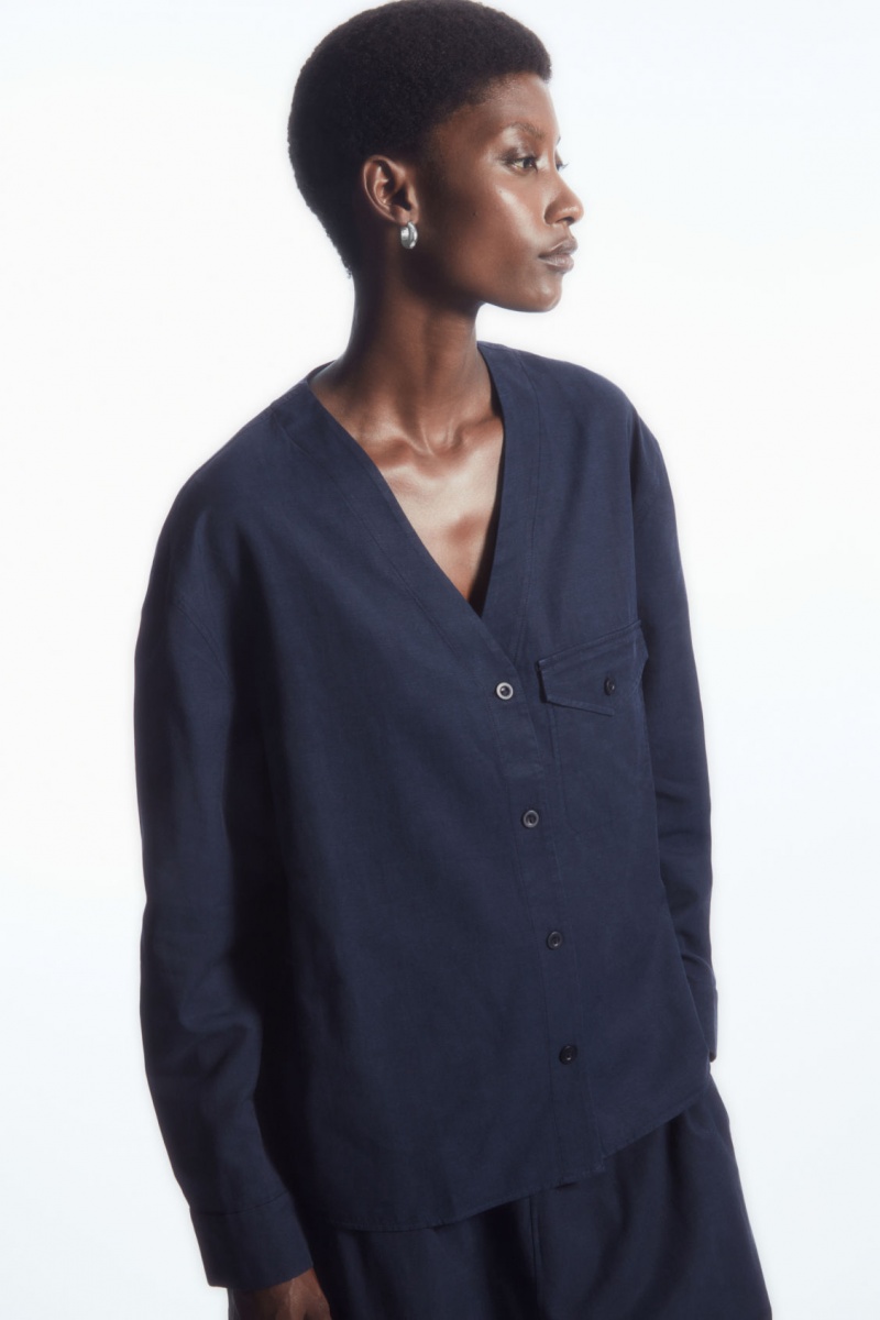Dámské Halenka COS Lehké V-Neck Tmavě Blankyt | RYOD-92718