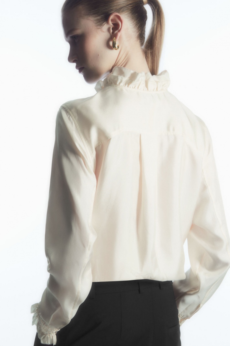 Dámské Halenka COS Ruffled Mulberry Silk Bílé | RTHK-36497