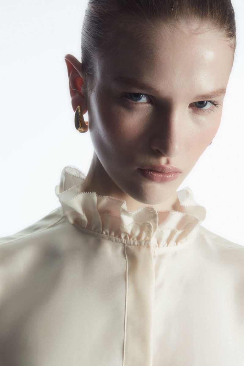 Dámské Halenka COS Ruffled Mulberry Silk Bílé | RTHK-36497