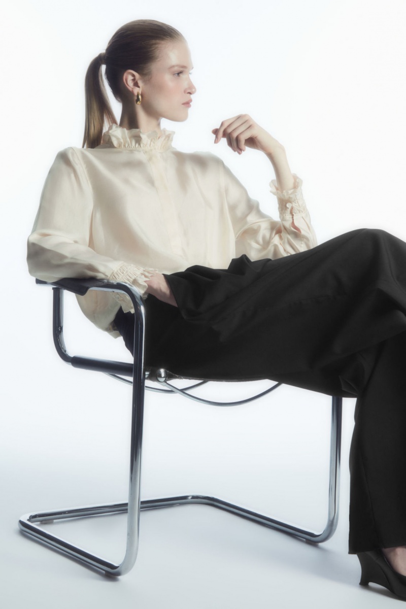 Dámské Halenka COS Ruffled Mulberry Silk Bílé | RTHK-36497