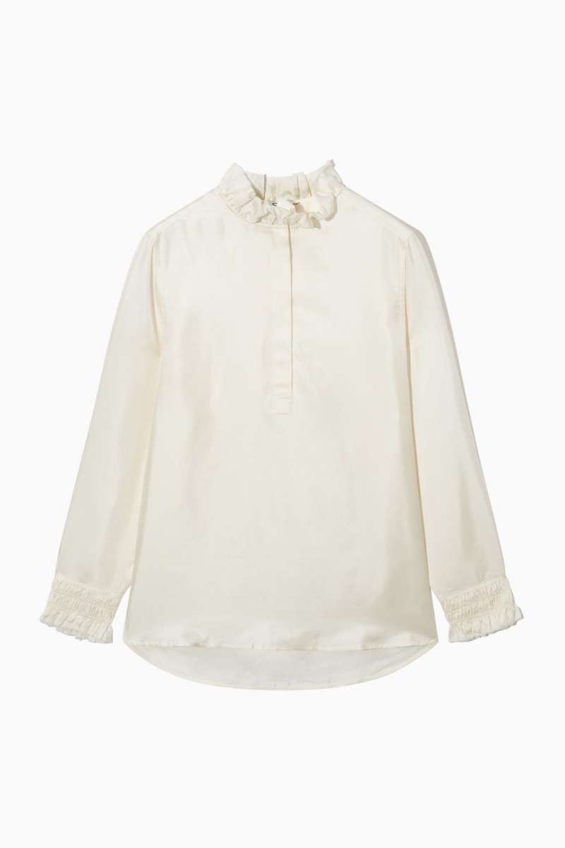 Dámské Halenka COS Ruffled Mulberry Silk Bílé | RTHK-36497