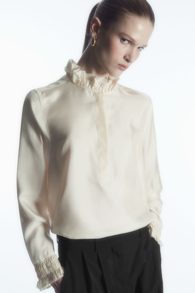 Dámské Halenka COS Ruffled Mulberry Silk Bílé | RTHK-36497