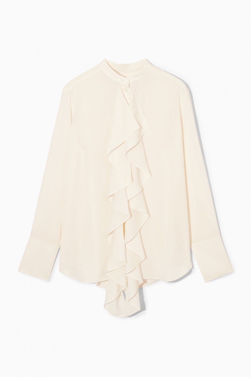 Dámské Halenka COS Ruffled Stand-Collar Bílé | ZHIN-69384