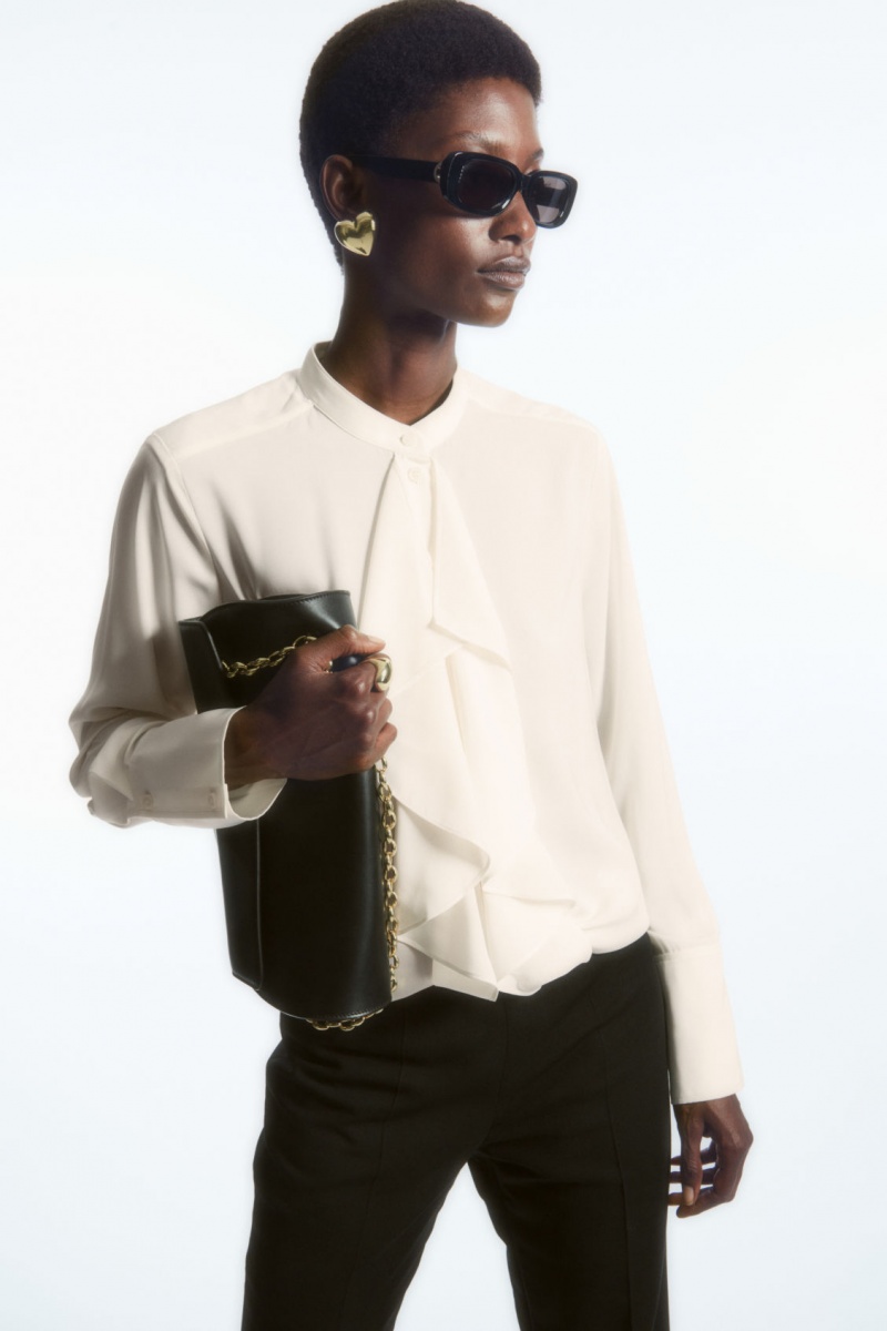 Dámské Halenka COS Ruffled Stand-Collar Bílé | ZHIN-69384
