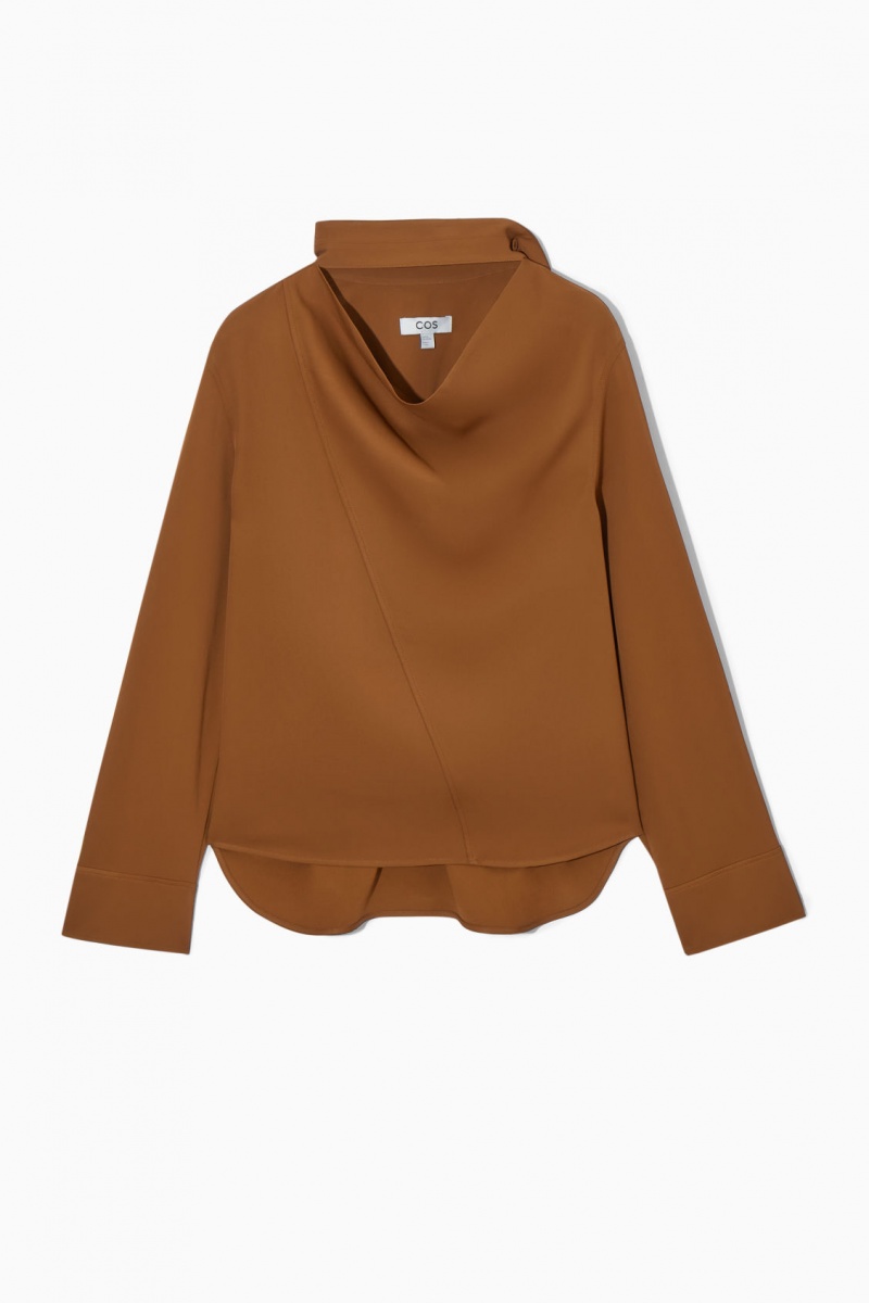 Dámské Halenka COS Scarf-Detail Cutout Hnědé | PXYH-43865