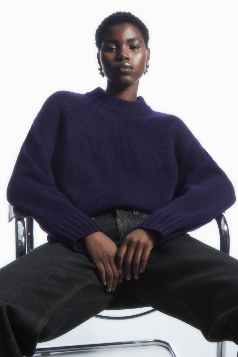 Dámské Jumpers COS Tlustý Pure Cashmere Crew-Neck Tmavě Blankyt | IDGL-24860