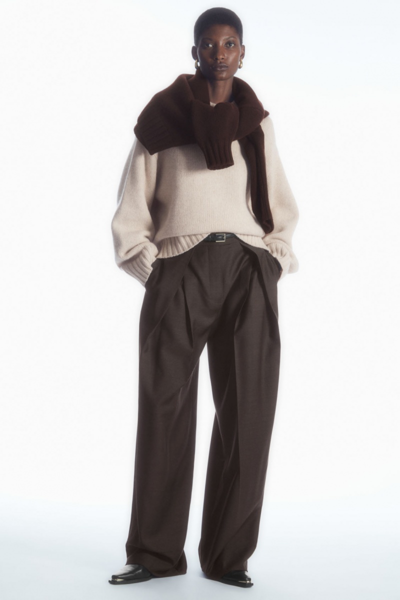 Dámské Jumpers COS Tlustý Pure Cashmere Crew-Neck Krém | FDYQ-21697
