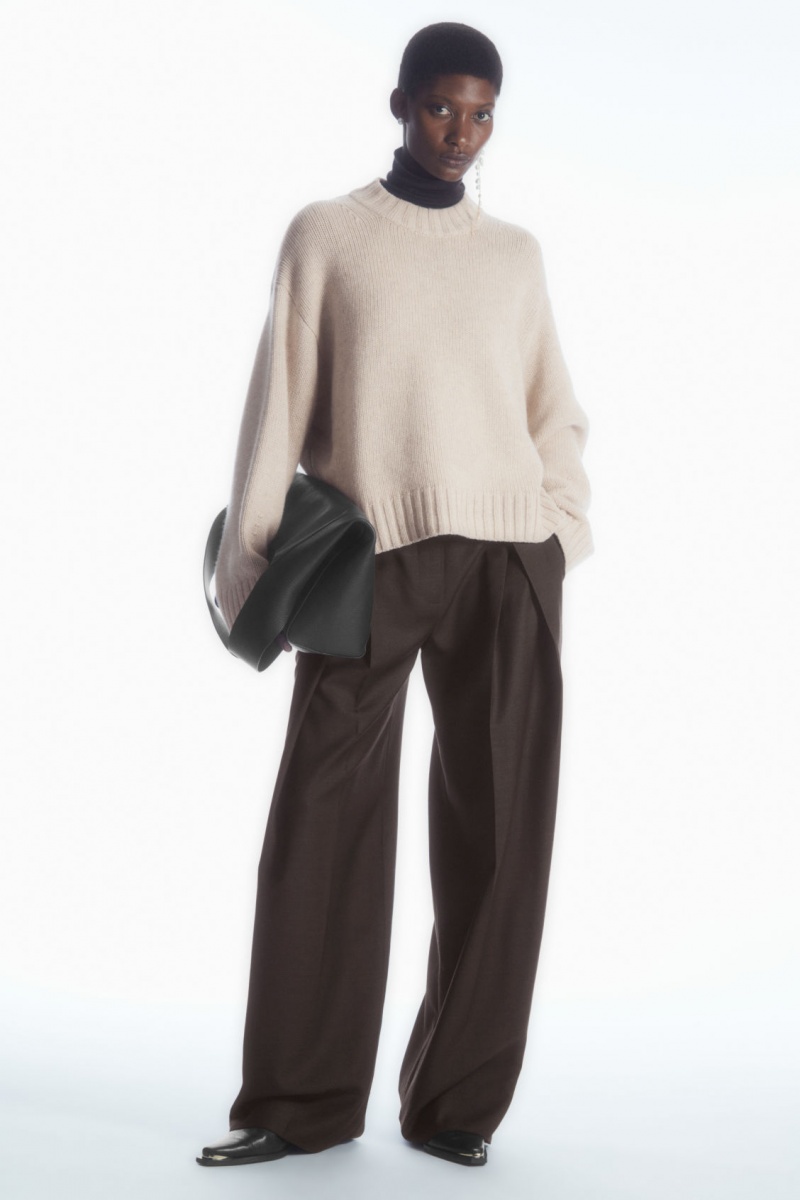 Dámské Jumpers COS Tlustý Pure Cashmere Crew-Neck Krém | FDYQ-21697
