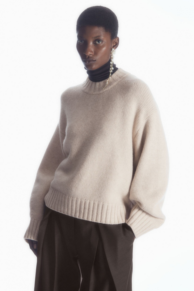Dámské Jumpers COS Tlustý Pure Cashmere Crew-Neck Krém | FDYQ-21697