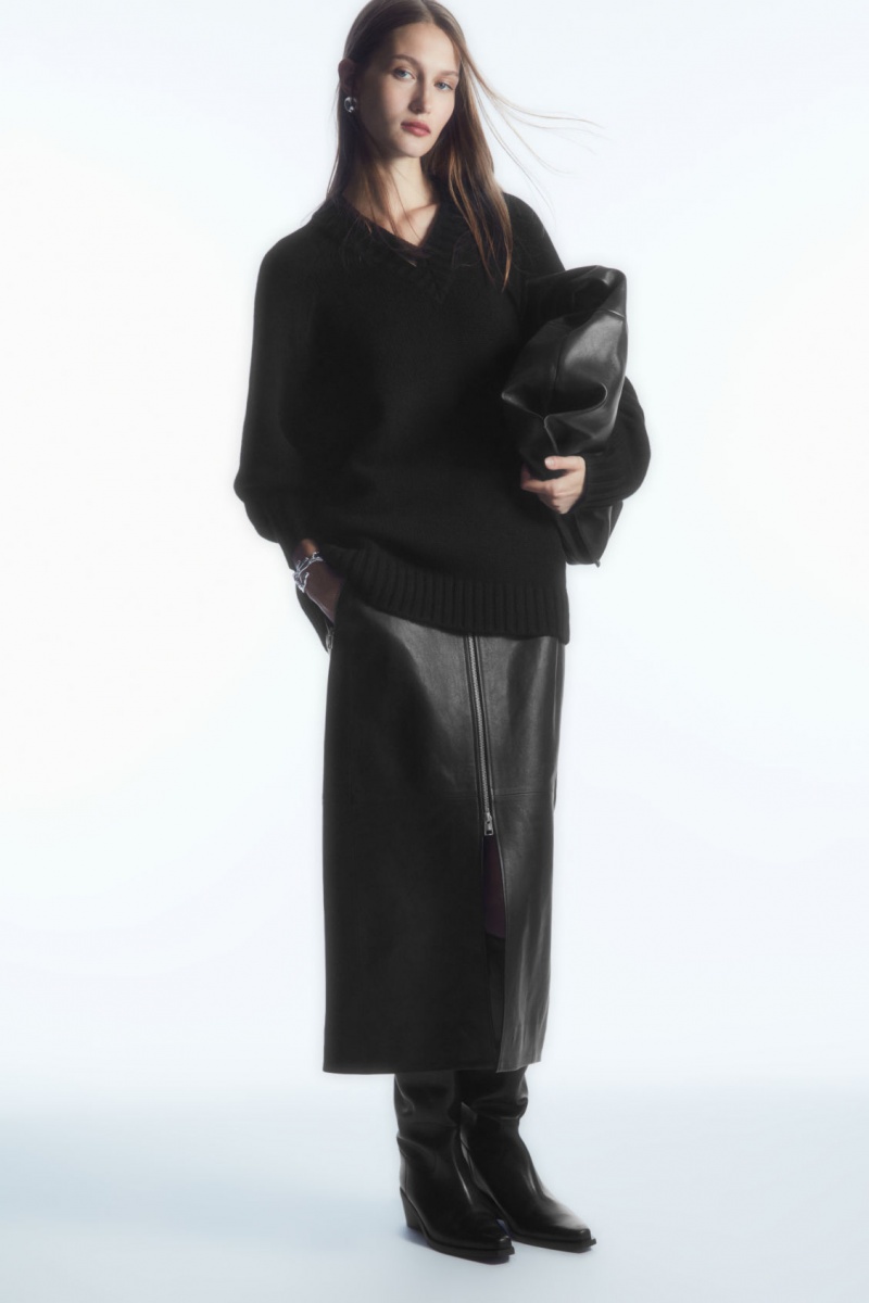 Dámské Jumpers COS Tlustý Pure Cashmere V-Neck Černé | VIOE-17268