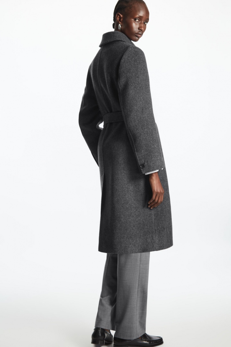 Dámské Kabáty COS Belted Herringbone Vlna Tmavě Šedé | NHME-10497
