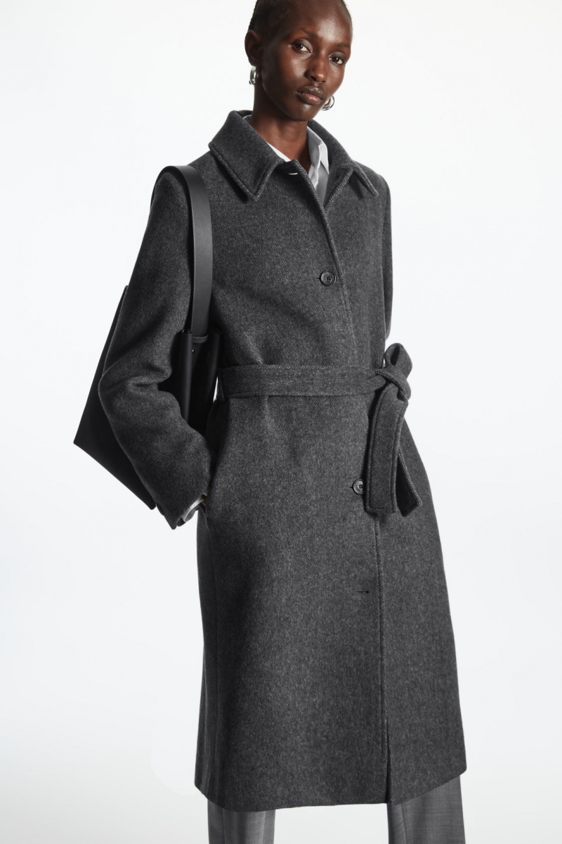 Dámské Kabáty COS Belted Herringbone Vlna Tmavě Šedé | NHME-10497