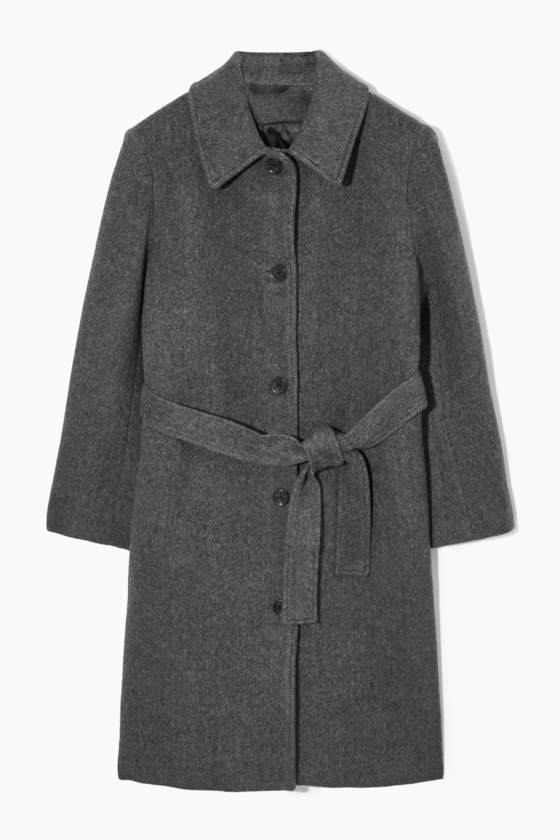Dámské Kabáty COS Belted Herringbone Vlna Tmavě Šedé | NHME-10497