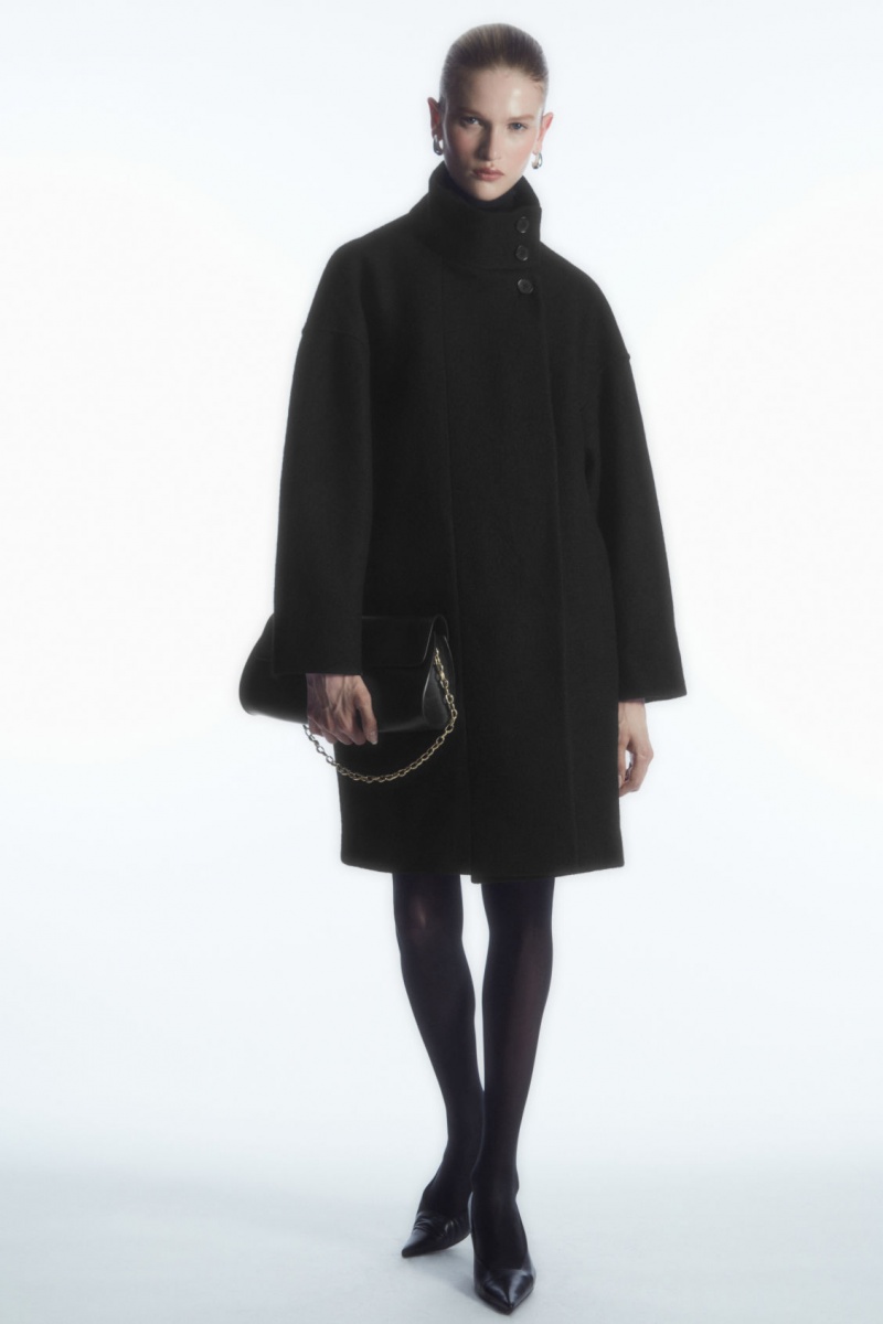Dámské Kabáty COS Funnel-Neck Boiled-Vlna Černé | SBIP-71524