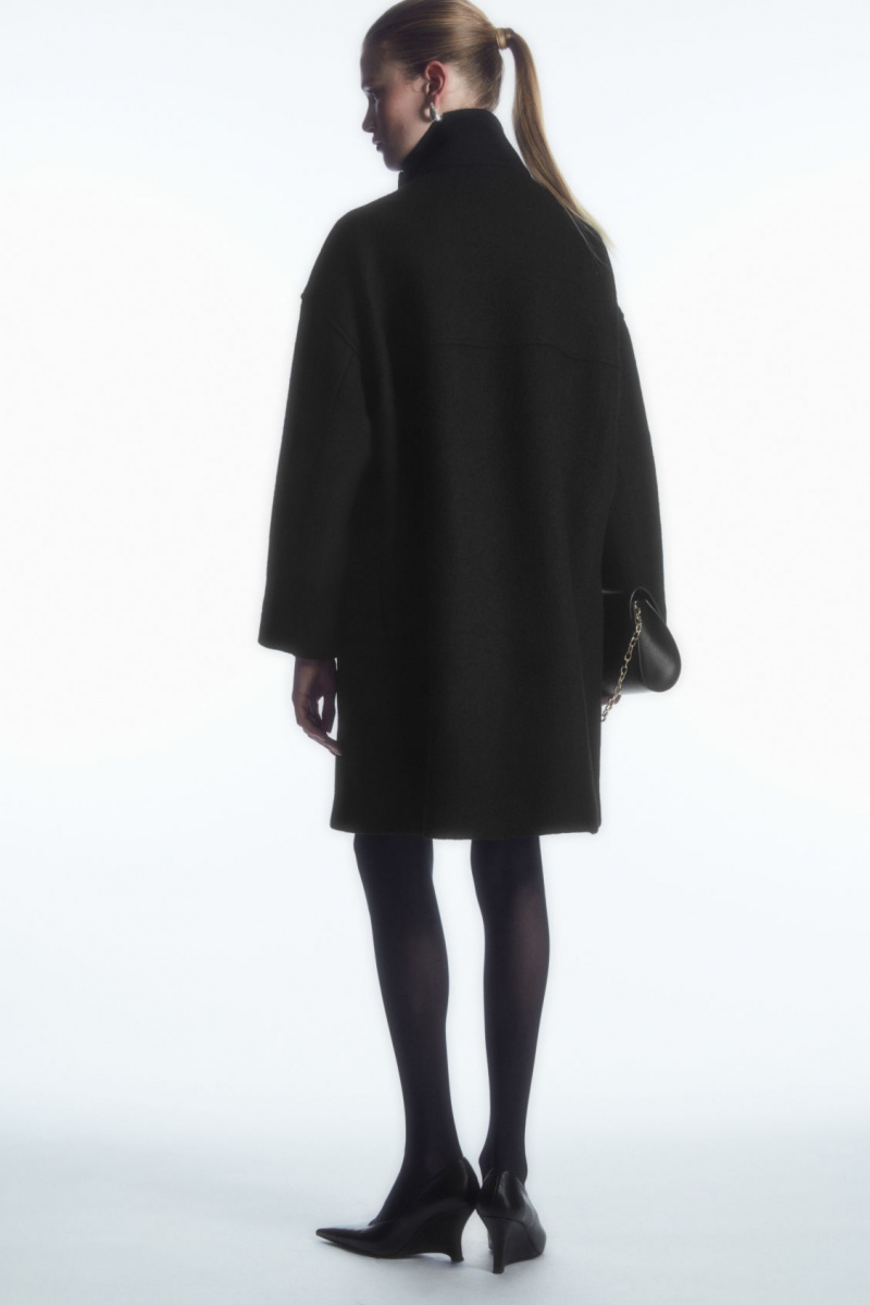 Dámské Kabáty COS Funnel-Neck Boiled-Vlna Černé | SBIP-71524