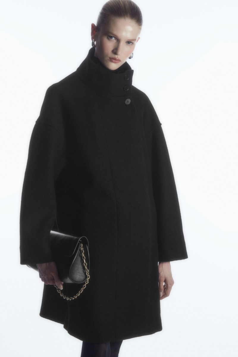 Dámské Kabáty COS Funnel-Neck Boiled-Vlna Černé | SBIP-71524