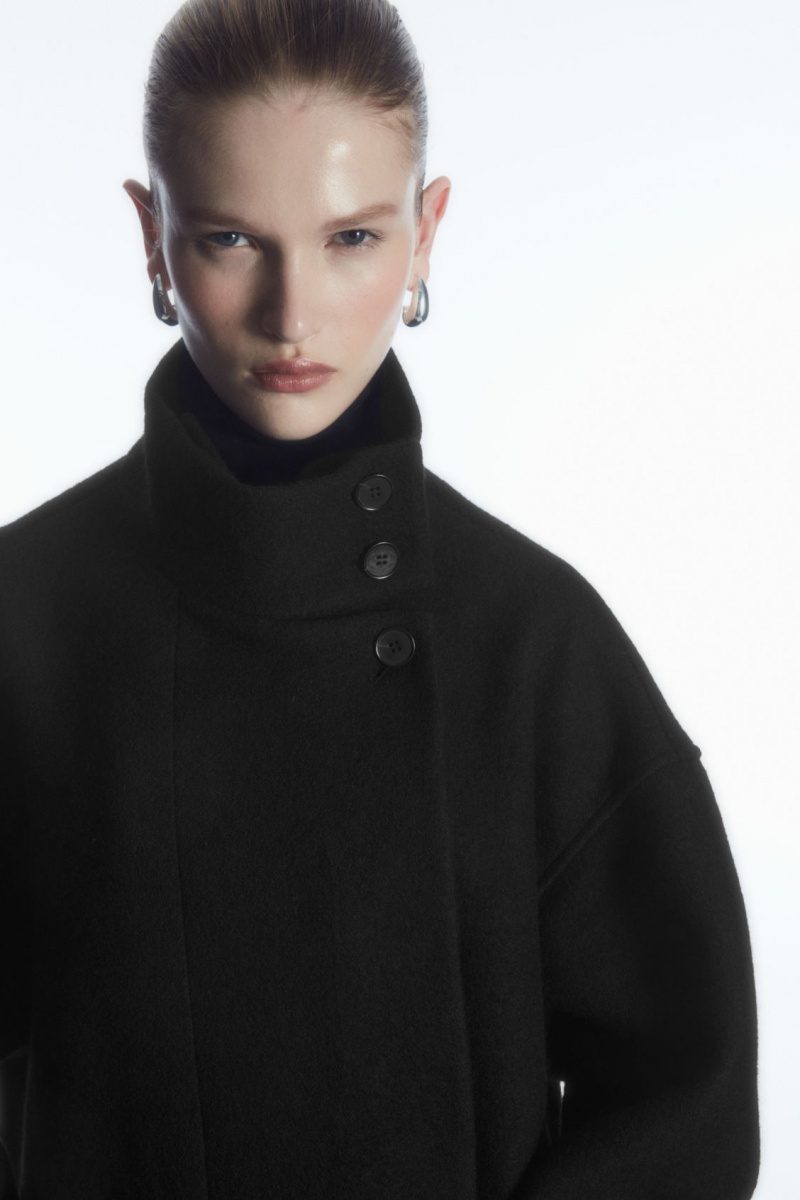 Dámské Kabáty COS Funnel-Neck Boiled-Vlna Černé | SBIP-71524