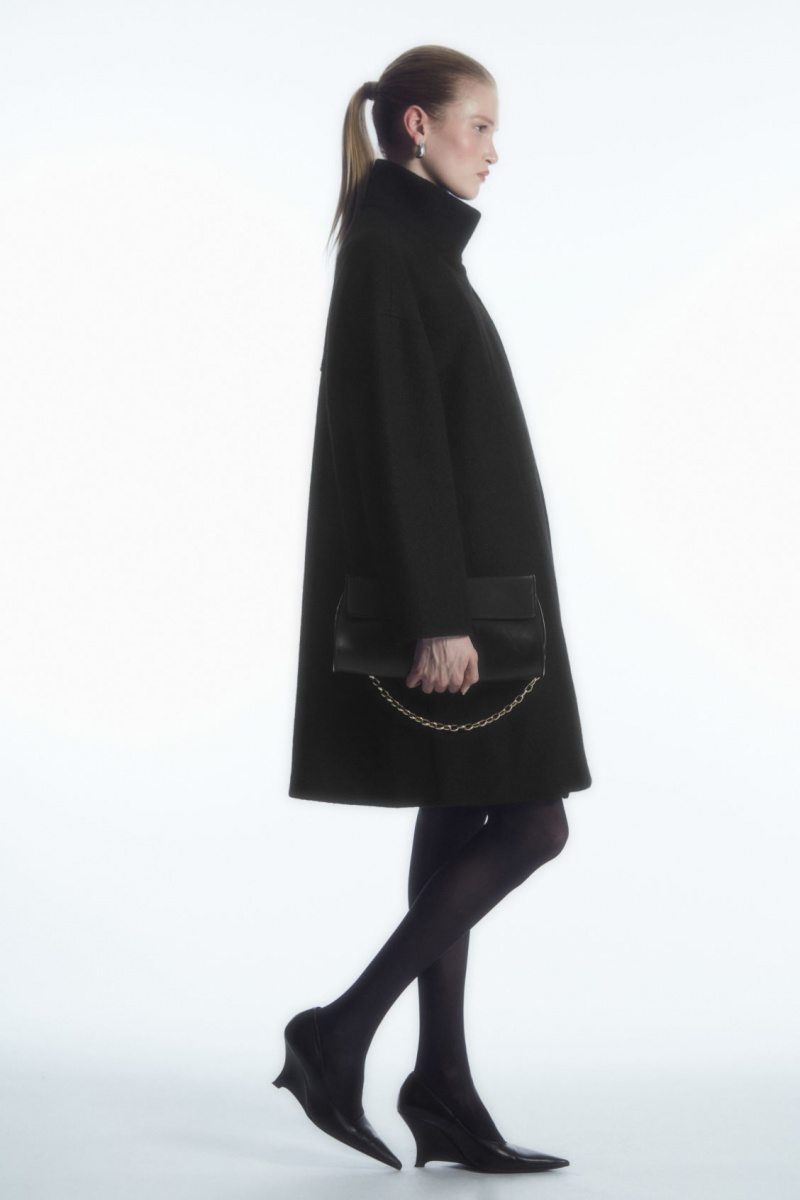 Dámské Kabáty COS Funnel-Neck Boiled-Vlna Černé | SBIP-71524