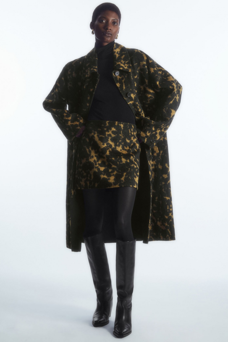 Dámské Kabáty COS Oversized Animal-Print Vlna Černé | VSWI-71862