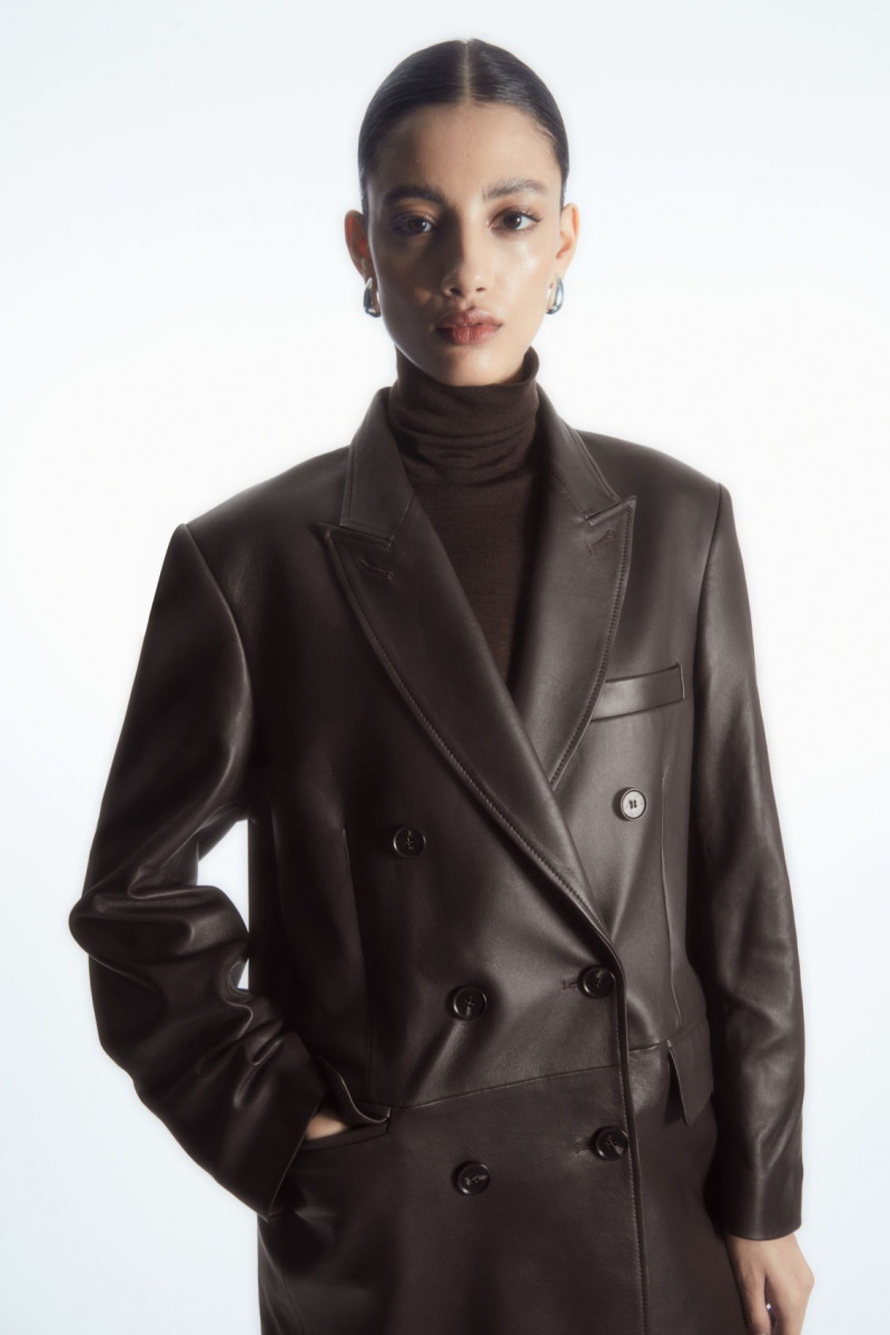 Dámské Kabáty COS Oversized Double-Breasted Læder Hnědé | RFEQ-34509