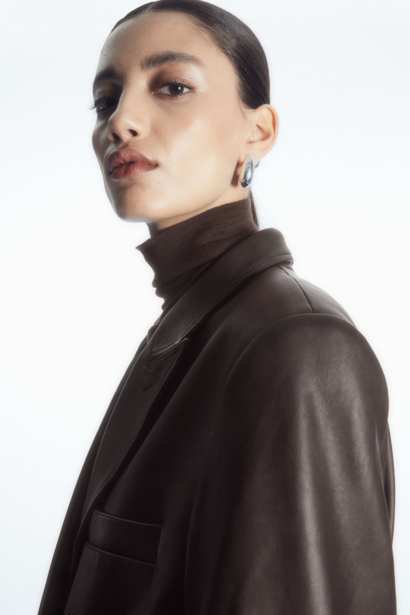 Dámské Kabáty COS Oversized Double-Breasted Læder Hnědé | RFEQ-34509