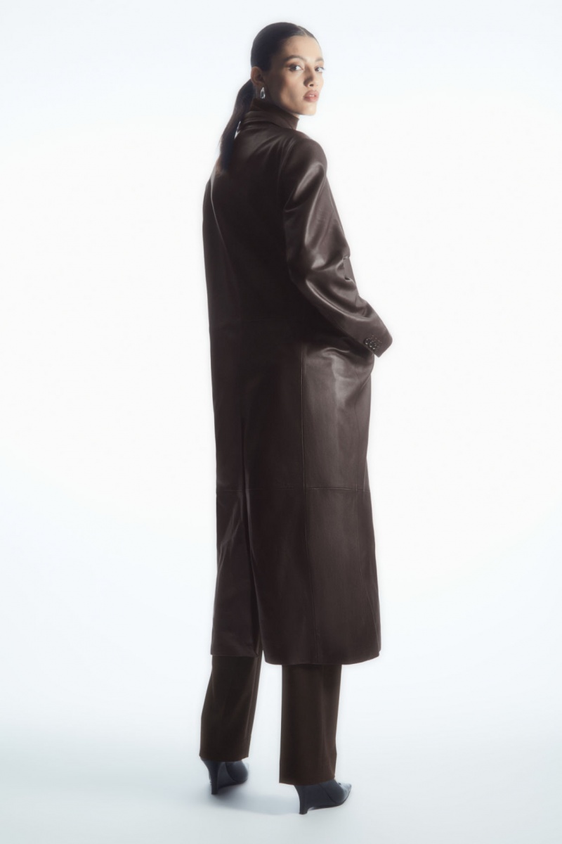 Dámské Kabáty COS Oversized Double-Breasted Læder Hnědé | RFEQ-34509