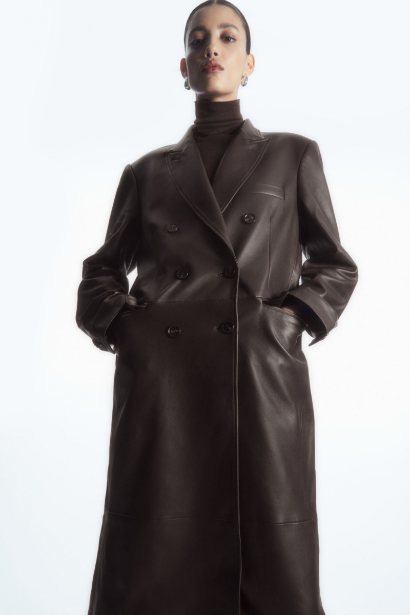 Dámské Kabáty COS Oversized Double-Breasted Læder Hnědé | RFEQ-34509