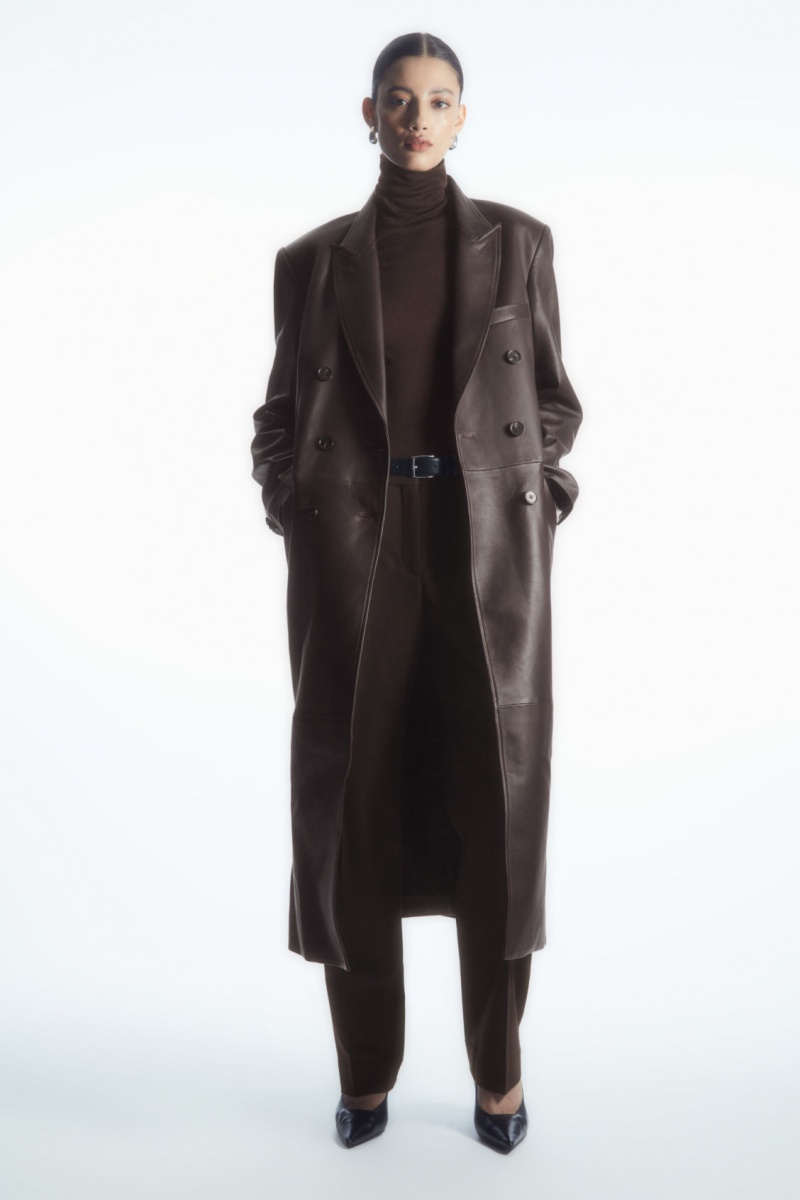 Dámské Kabáty COS Oversized Double-Breasted Læder Hnědé | RFEQ-34509