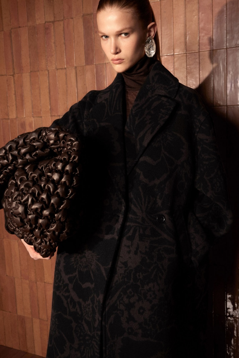 Dámské Kabáty COS Oversized Double-Breasted Floral-Print Vlna Tmavě Hnědé | YSTN-07285
