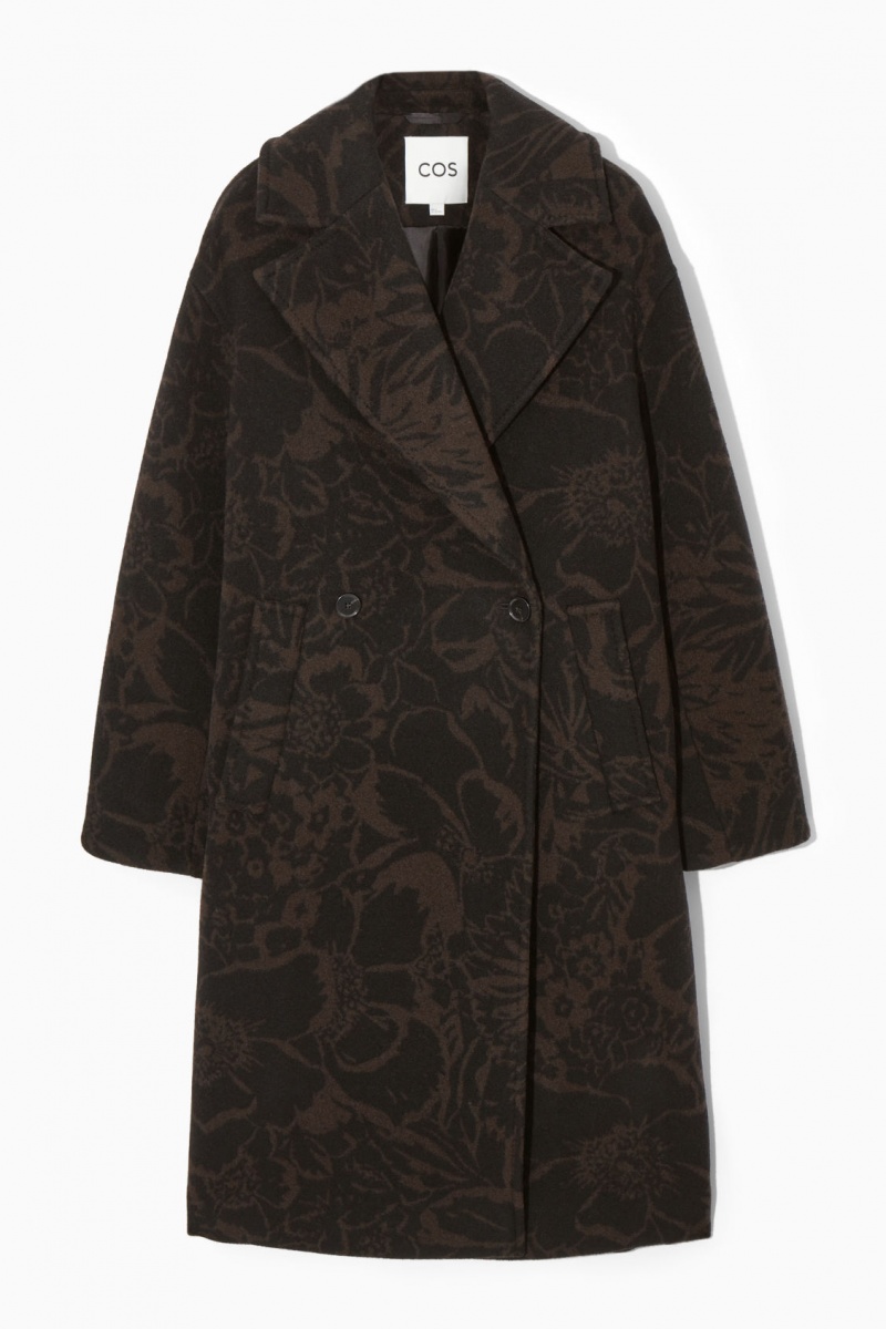 Dámské Kabáty COS Oversized Double-Breasted Floral-Print Vlna Tmavě Hnědé | YSTN-07285