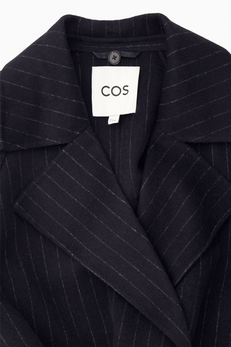 Dámské Kabáty COS Oversized Pinstriped Vlna Scarf Tmavě Blankyt | HVKT-64250